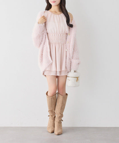 【套裝優惠商品】露肩褶皺長款上衣