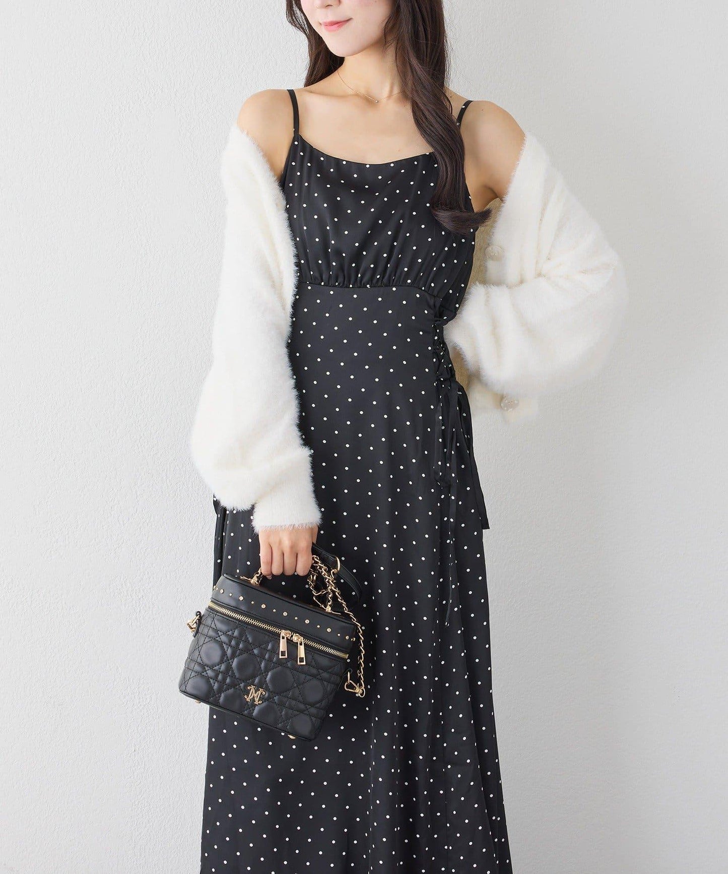 【套裝促銷商品】交叉針織&側邊繫帶吊帶連衣裙套裝