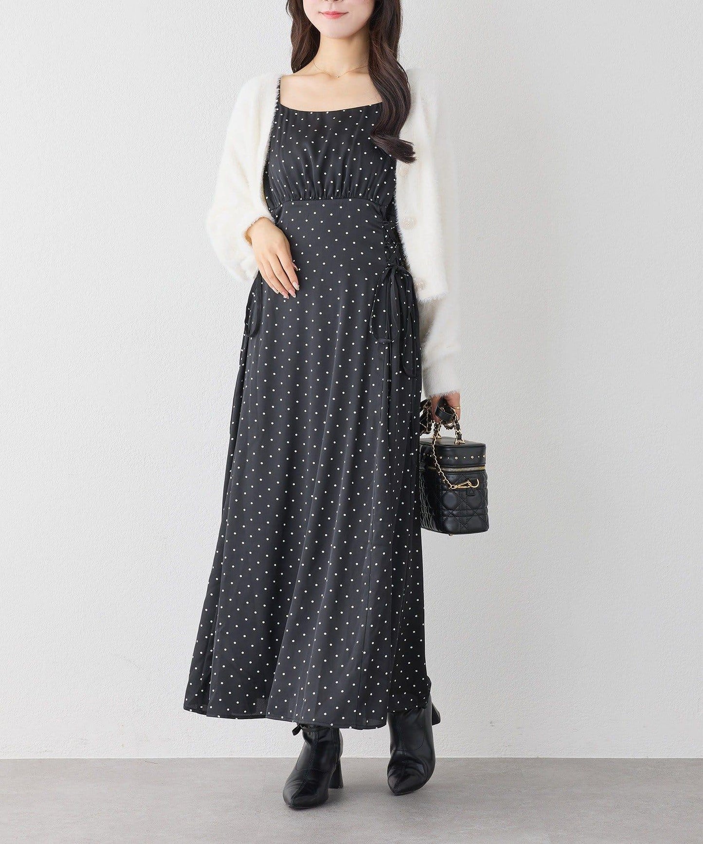 【套裝促銷商品】交叉針織&側邊繫帶吊帶連衣裙套裝