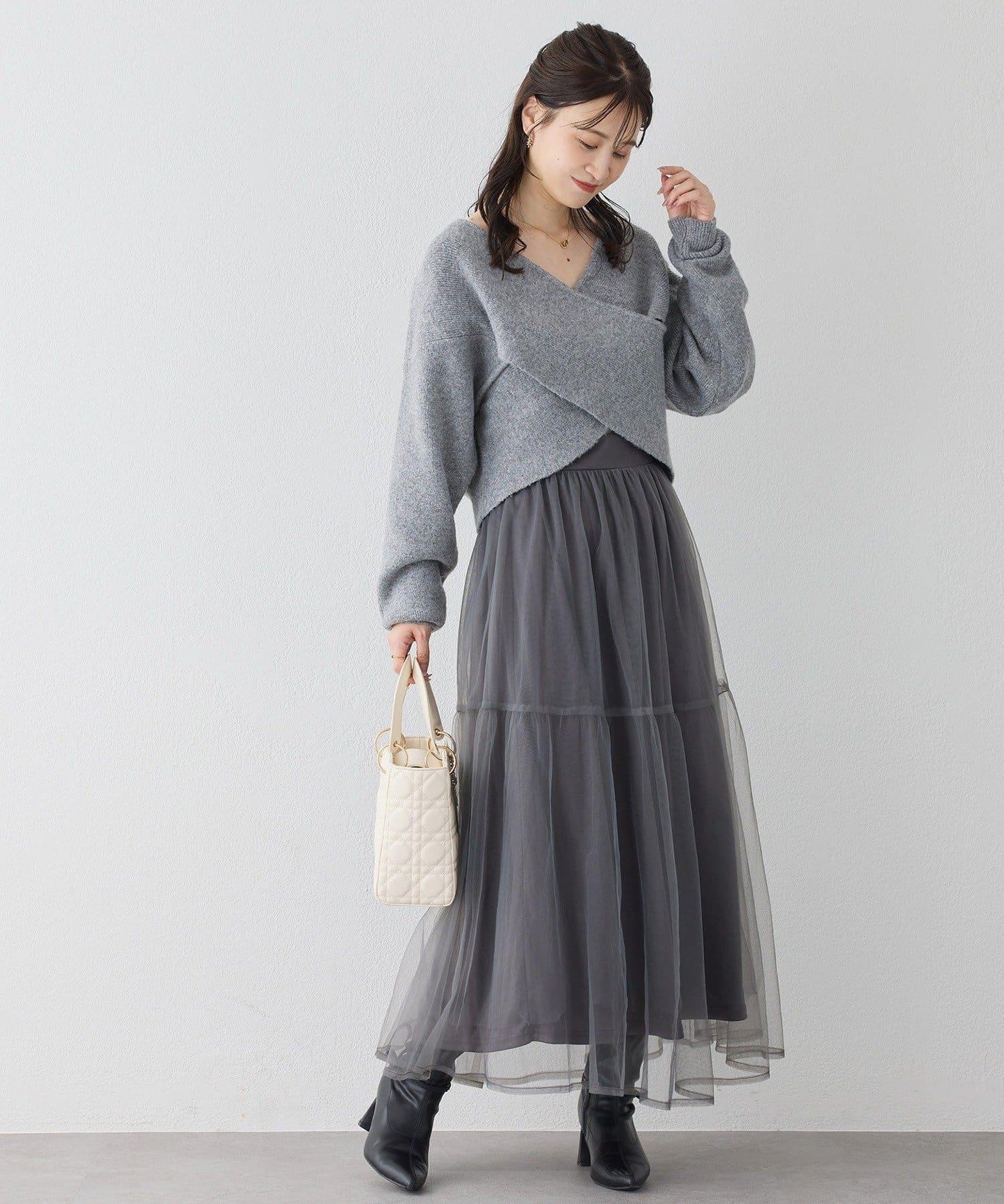 【套裝促銷商品】交叉針織&側邊繫帶吊帶連衣裙套裝