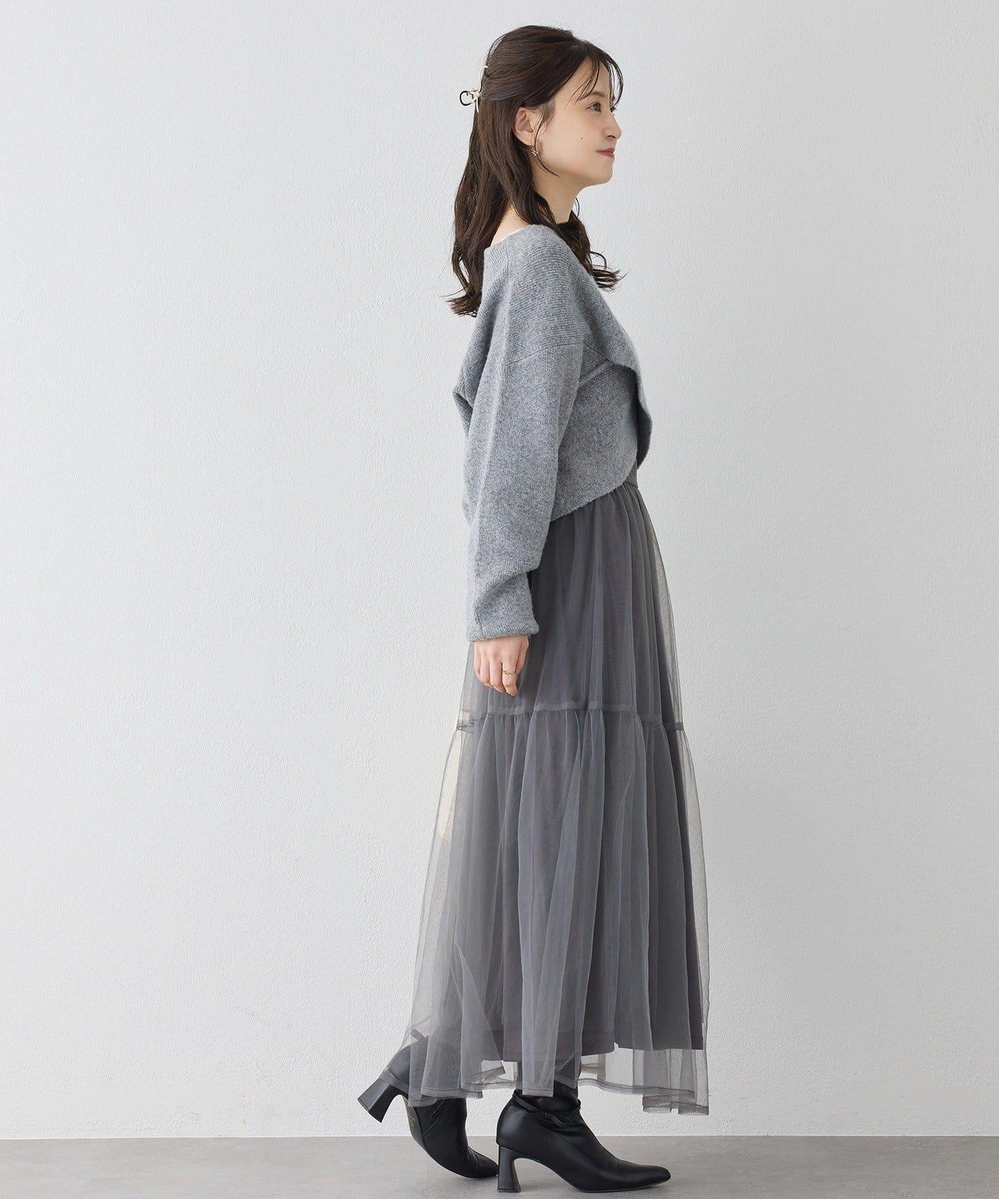 【套裝促銷商品】交叉針織&側邊繫帶吊帶連衣裙套裝