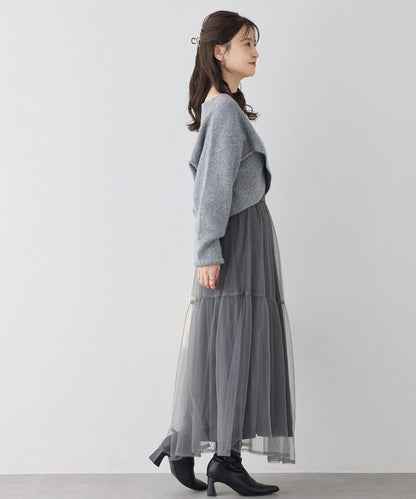 【套裝促銷商品】交叉針織&側邊繫帶吊帶連衣裙套裝