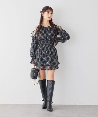 【套裝優惠商品】露肩褶皺長款上衣