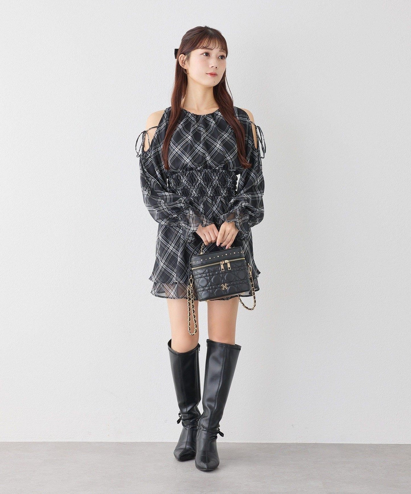 【套裝優惠商品】露肩褶皺長款上衣