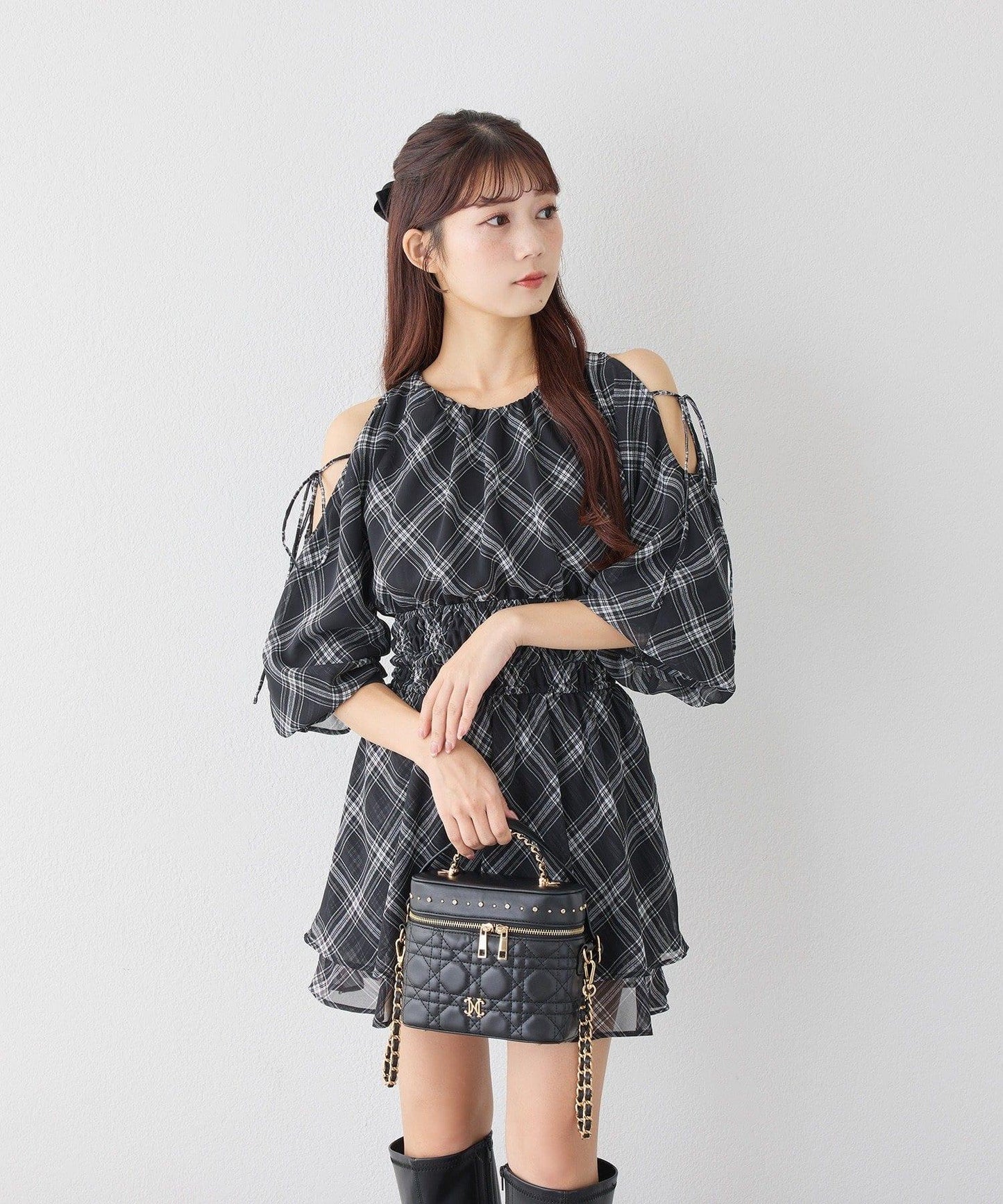 【套裝優惠商品】露肩褶皺長款上衣