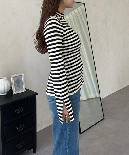 高領羅紋針織上衣