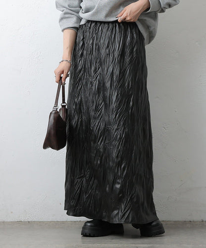 仿皮褶皺半身裙