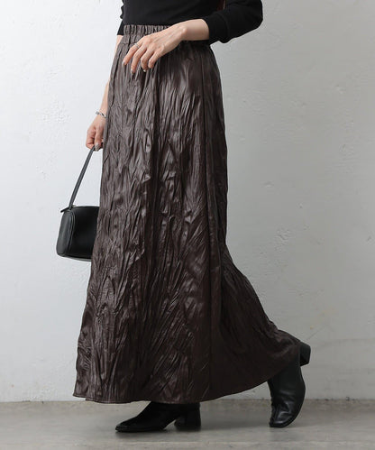 仿皮褶皺半身裙
