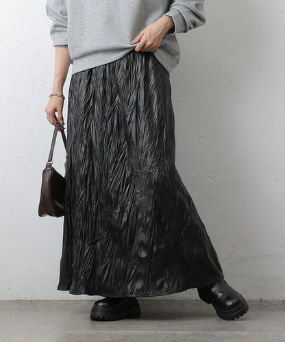 仿皮褶皺半身裙