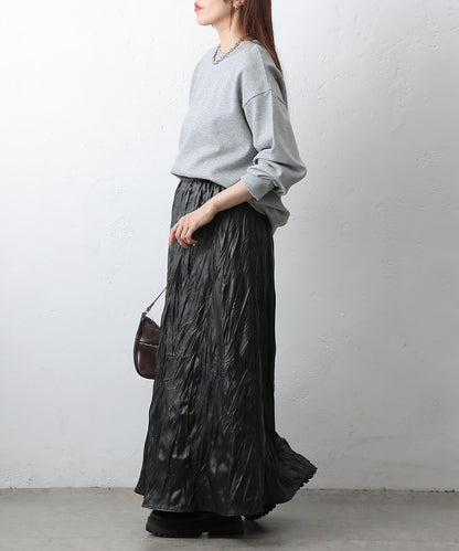 仿皮褶皺半身裙