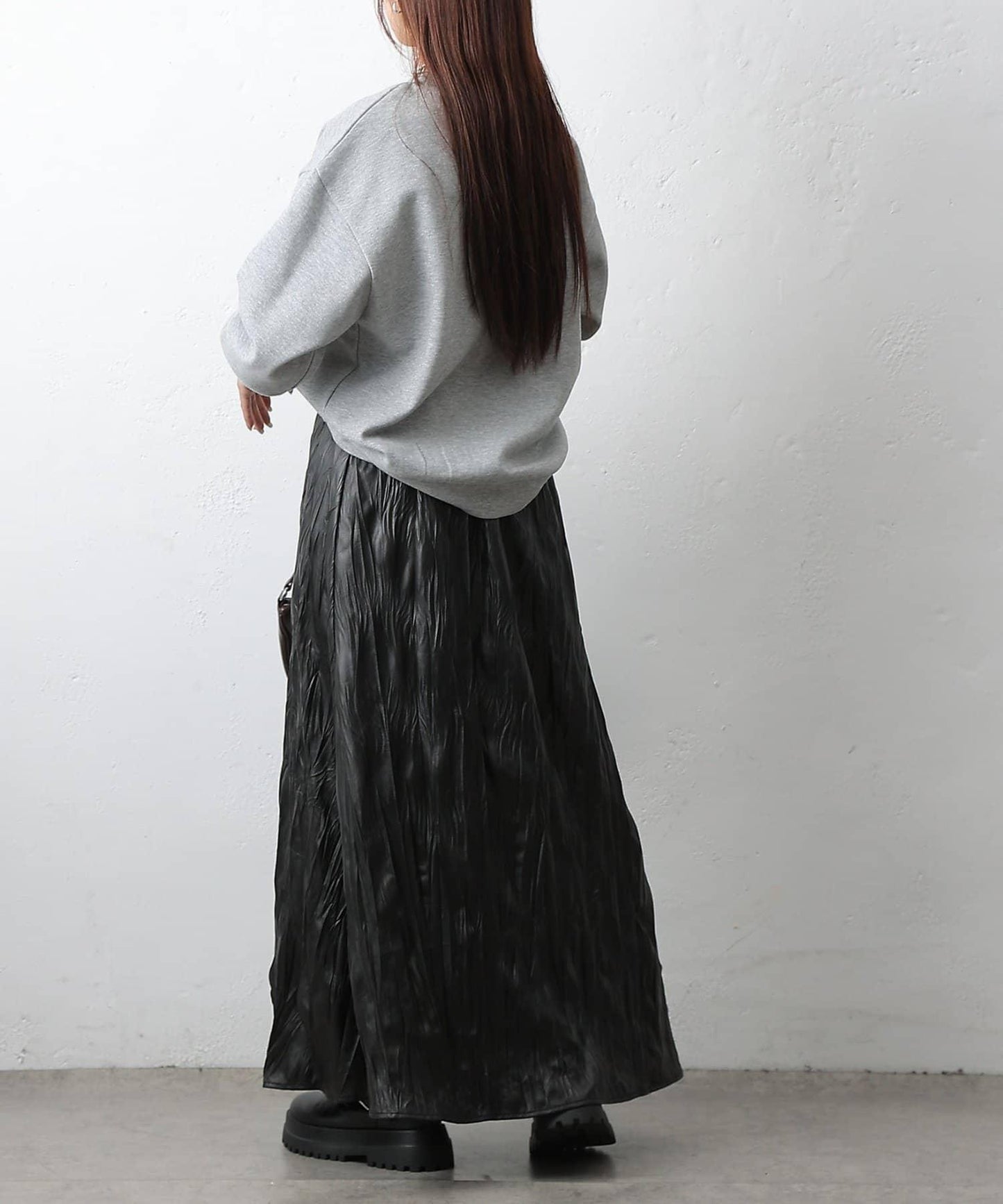 仿皮褶皺半身裙