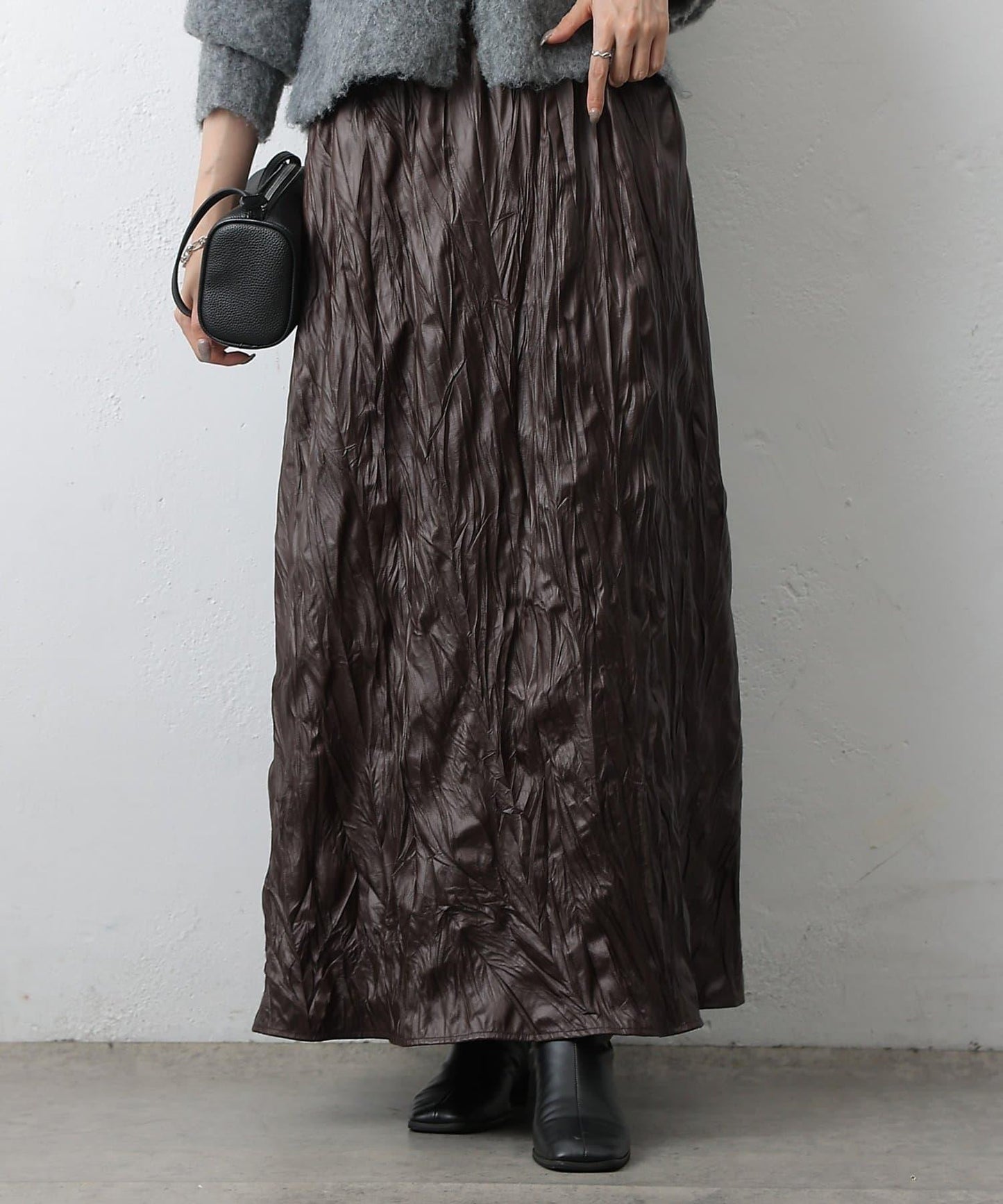 仿皮褶皺半身裙