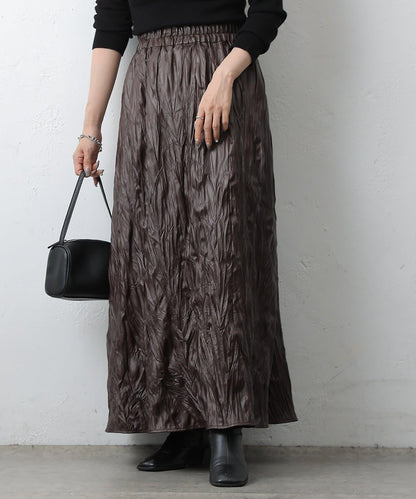 仿皮褶皺半身裙