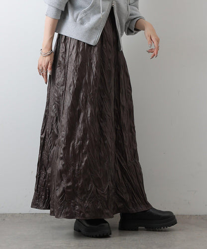 仿皮褶皺半身裙