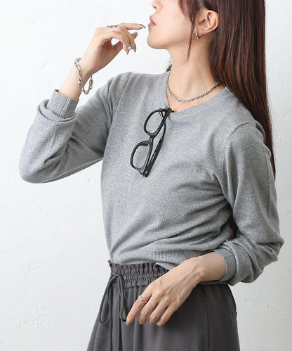 亮片圓領針織上衣