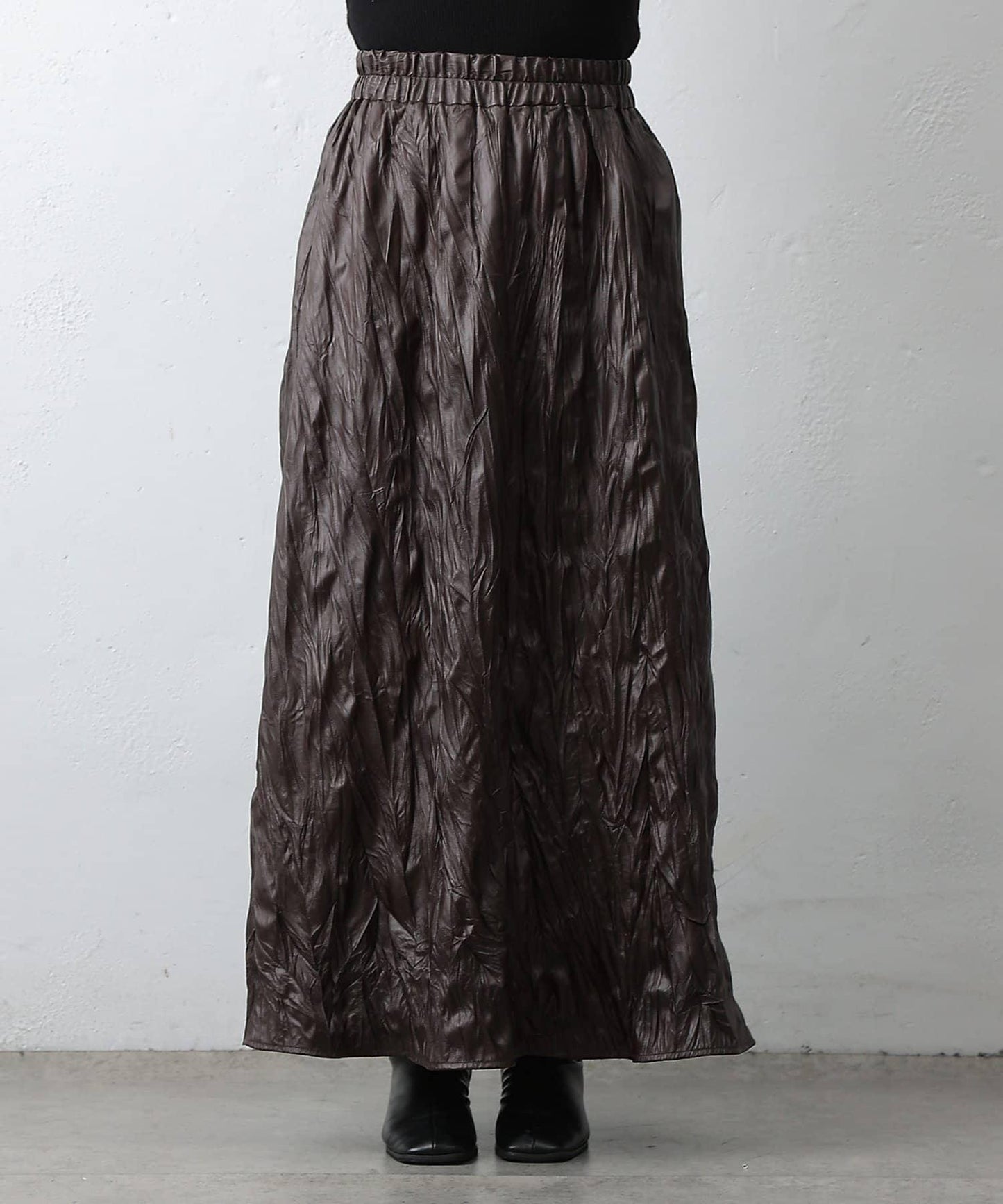 仿皮褶皺半身裙