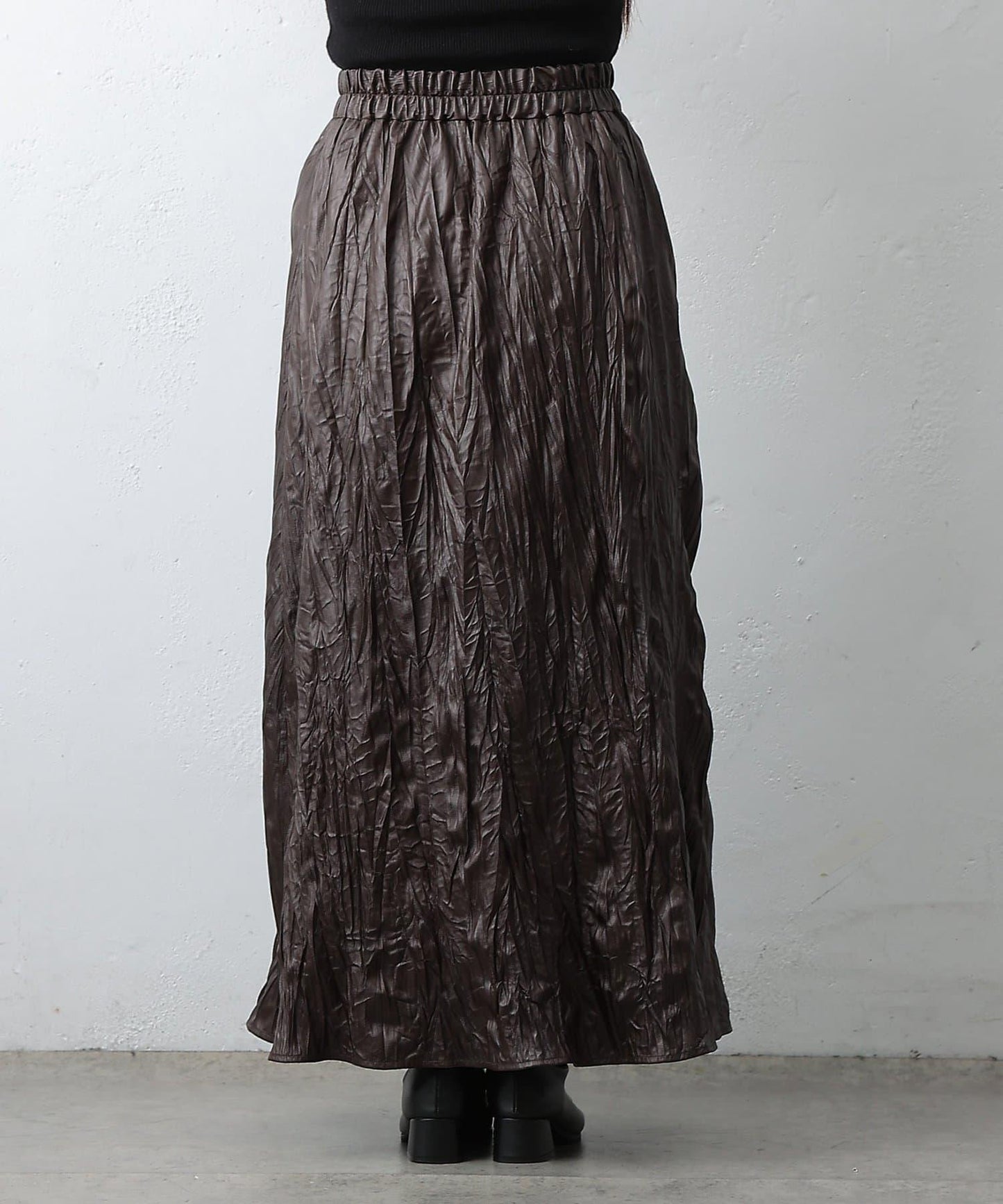 仿皮褶皺半身裙