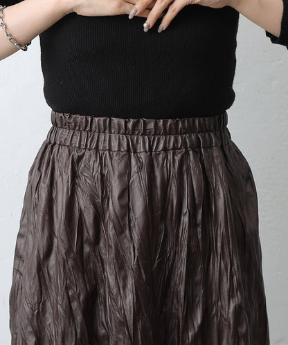 仿皮褶皺半身裙