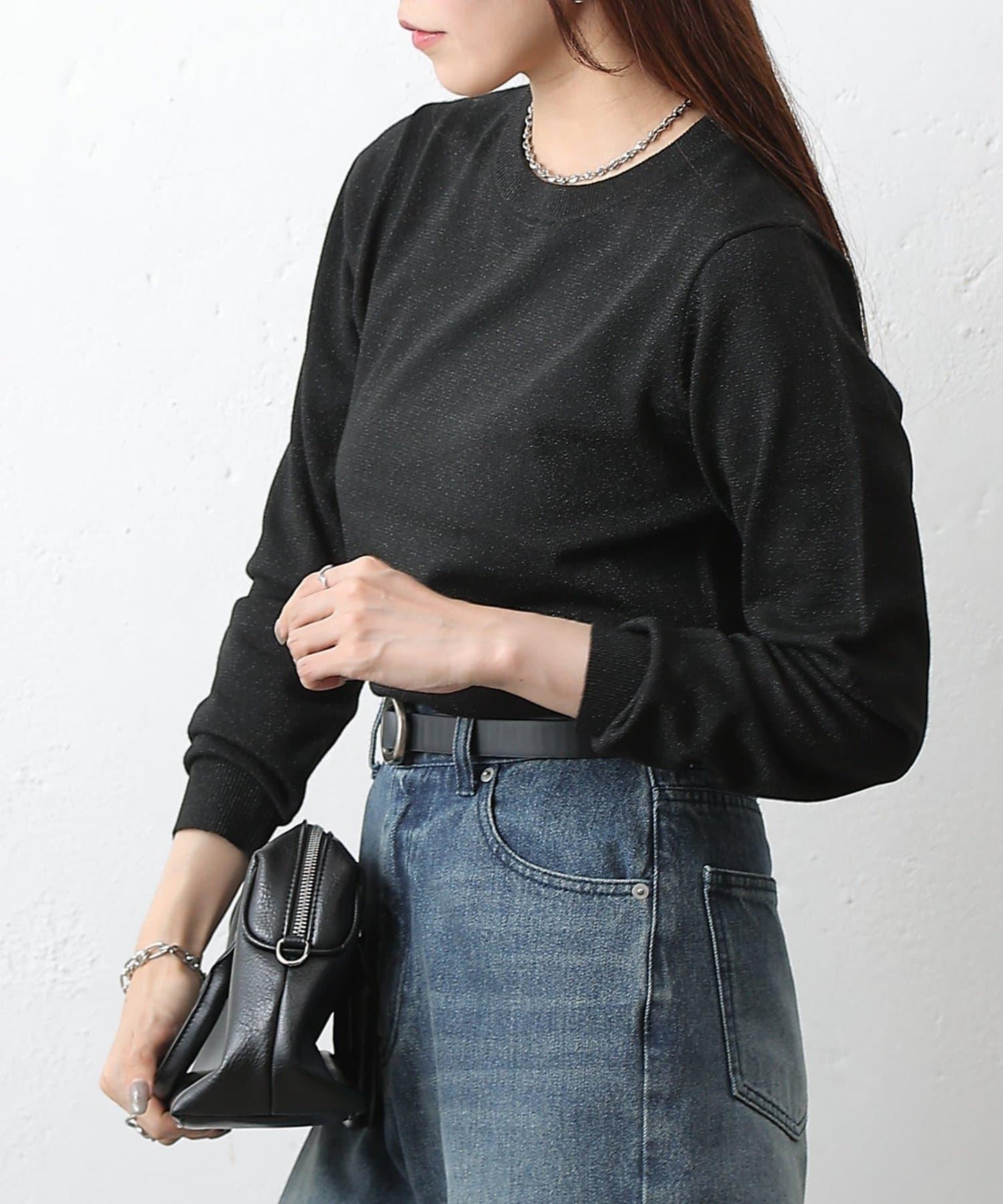 亮片圓領針織上衣