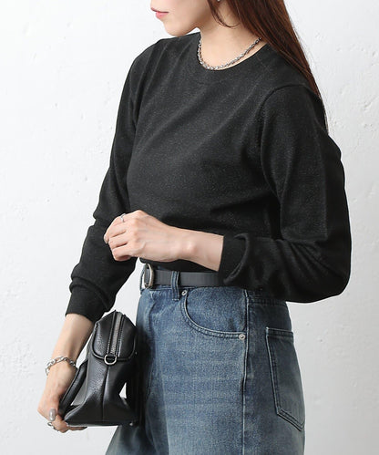 亮片圓領針織上衣