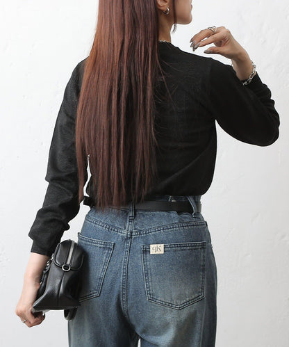 亮片圓領針織上衣