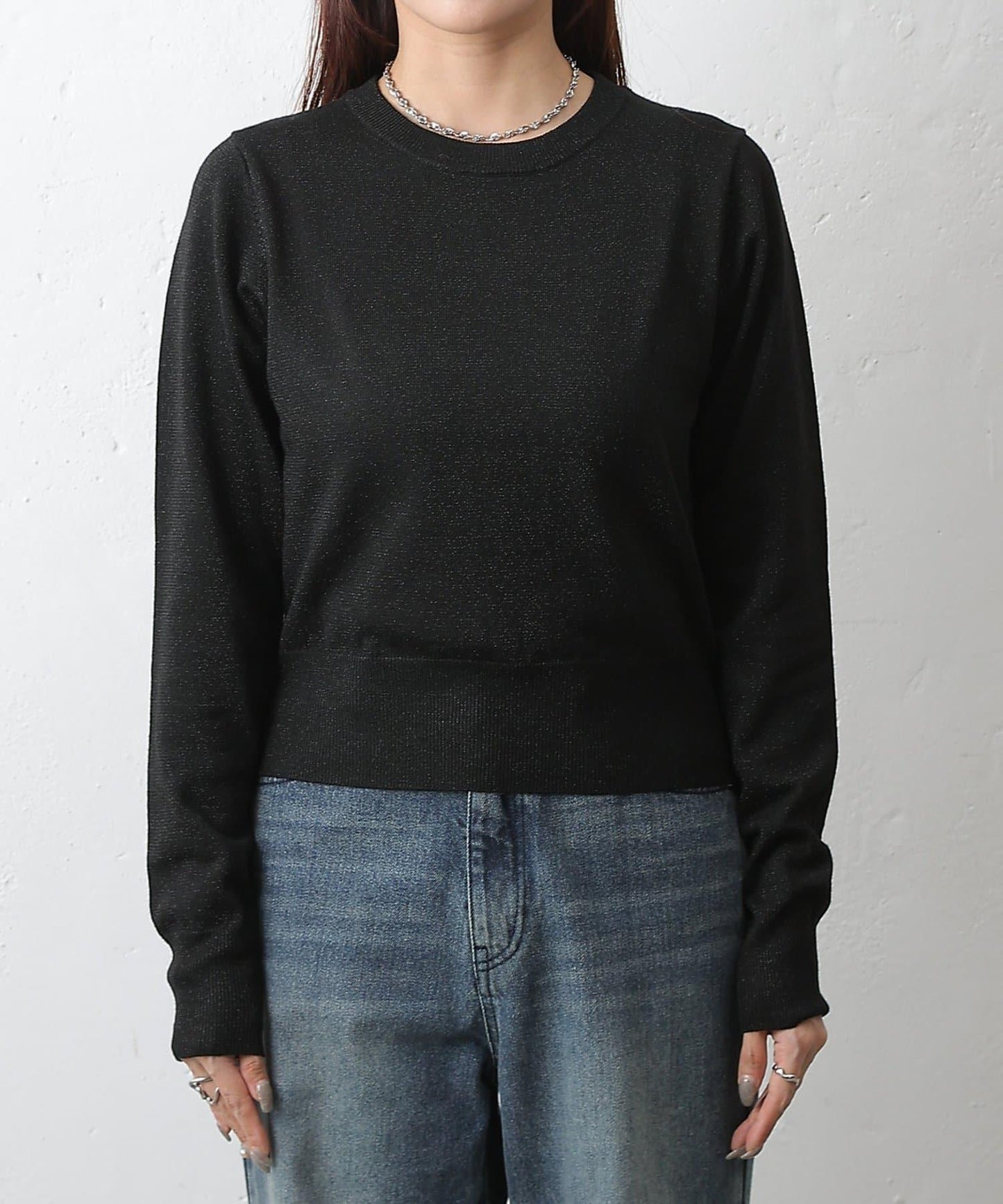 亮片圓領針織上衣