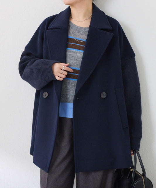【羊毛混紡】針織袖雙排扣大衣