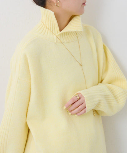 【可水洗針織】羊毛混紡開叉高領針織衫