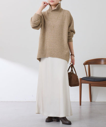 【可水洗針織】羊毛混紡開叉高領針織衫