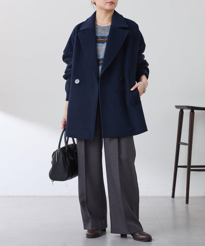 【羊毛混紡】針織袖雙排扣大衣