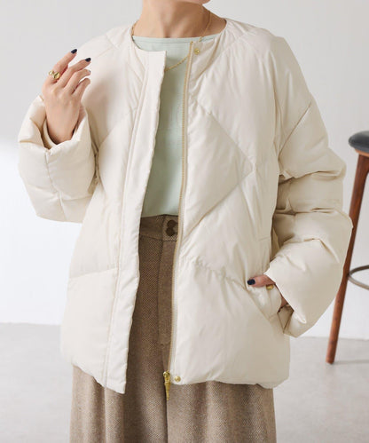 【輕量外套】輕質壓花無領羽絨服