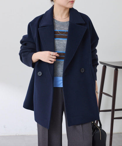 【羊毛混紡】針織袖雙排扣大衣