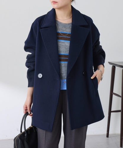 【羊毛混紡】針織袖雙排扣大衣