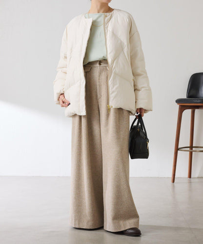 【輕量外套】輕質壓花無領羽絨服