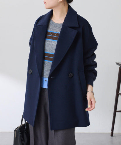 【羊毛混紡】針織袖雙排扣大衣