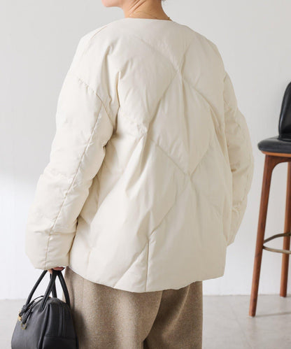 【輕量外套】輕質壓花無領羽絨服