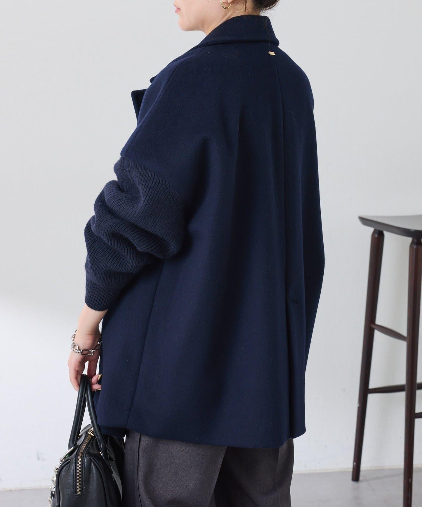 【羊毛混紡】針織袖雙排扣大衣