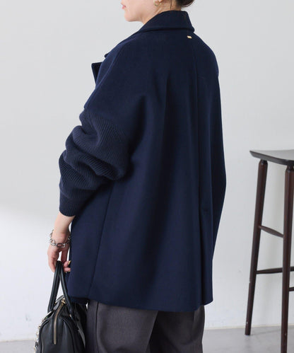 【羊毛混紡】針織袖雙排扣大衣