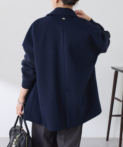【羊毛混紡】針織袖雙排扣大衣