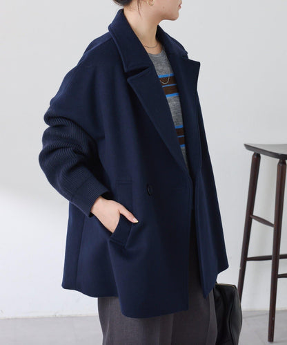 【羊毛混紡】針織袖雙排扣大衣