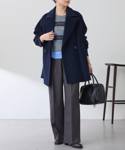 【羊毛混紡】針織袖雙排扣大衣