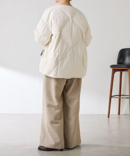 【輕量外套】輕質壓花無領羽絨服