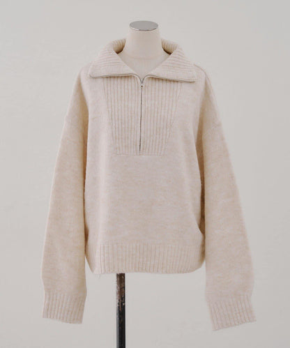 柔軟觸感仿犛牛絨半拉鍊針織衫