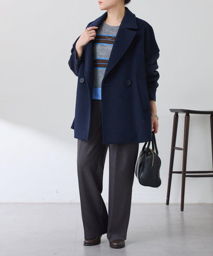 【羊毛混紡】針織袖雙排扣大衣