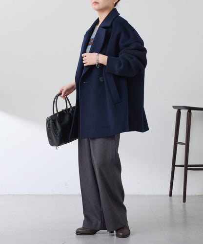 【羊毛混紡】針織袖雙排扣大衣