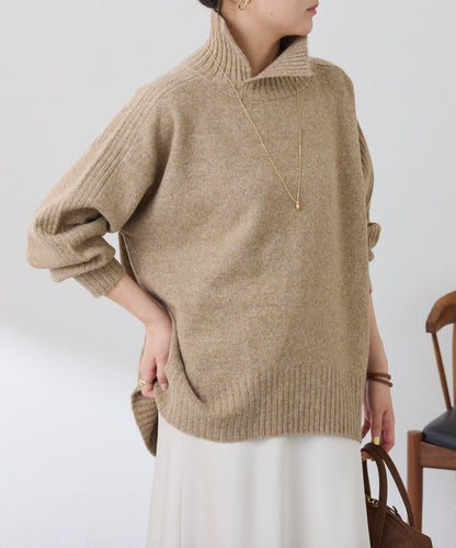 【可水洗針織】羊毛混紡開叉高領針織衫