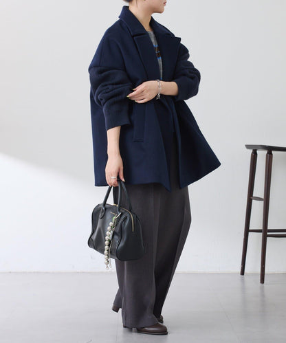 【羊毛混紡】針織袖雙排扣大衣