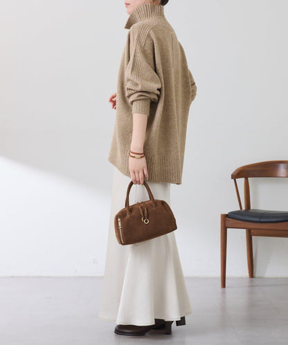 【可水洗針織】羊毛混紡開叉高領針織衫