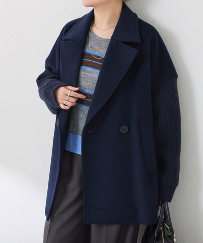 【羊毛混紡】針織袖雙排扣大衣