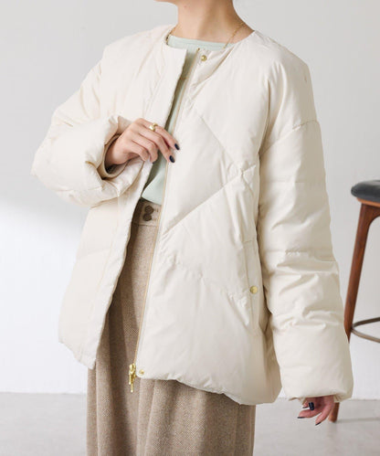 【輕量外套】輕質壓花無領羽絨服